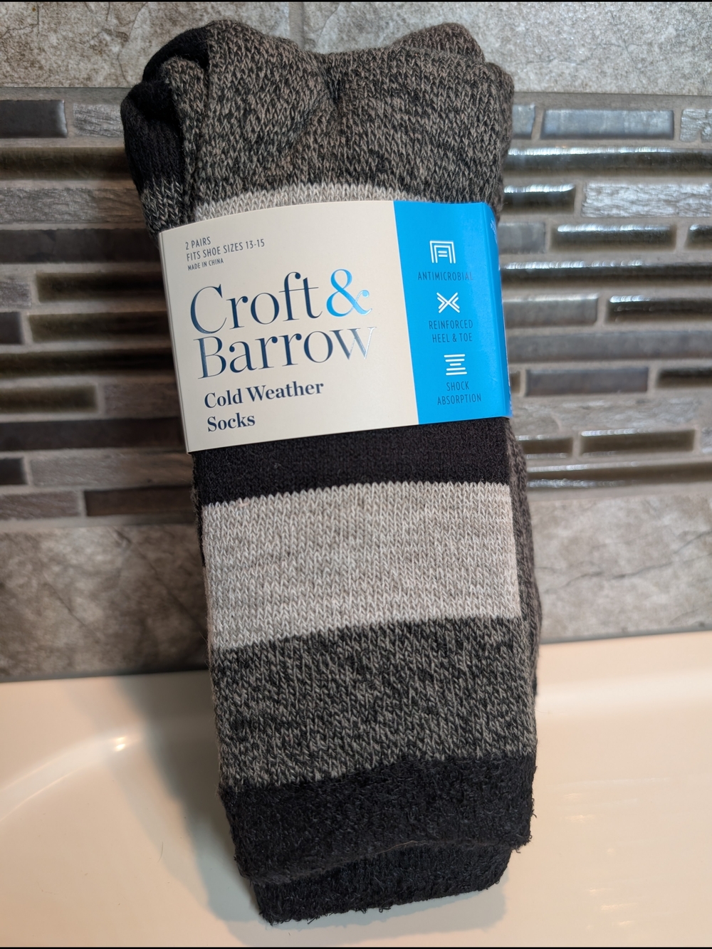 Croft & Barrow Gray and Black Striped Cold Weather Socks